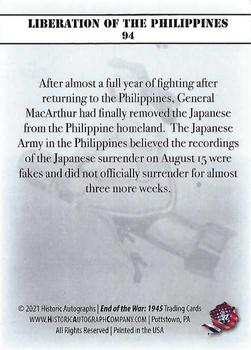 2021 Historic Autographs 1945 The End of WWII #94 Liberation of the Philippines Back