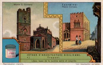 1930 Liebig Joyaux D'Architecture Sicilienne (Gems of Sicilian Architecture)(French Text)(F1240, S1241) #4 Trapani : Monte San Giuliano. Taormina: Palais Corvaia Front