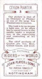 1905 Player's Riders of the World #3 Ceylon Planter Back