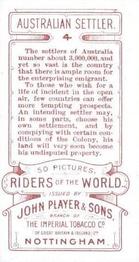 1905 Player's Riders of the World #4 Australian Settler Back