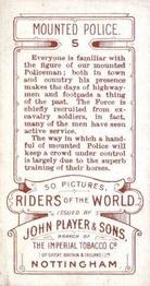 1905 Player's Riders of the World #5 Mounted Police Back
