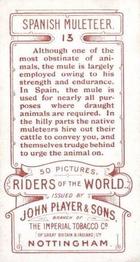 1905 Player's Riders of the World #13 Spanish Muleteer Back