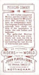 1905 Player's Riders of the World #16 Mexican Cowboy Back