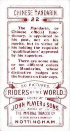 1905 Player's Riders of the World #22 Chinese Mandarin Back