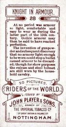 1905 Player's Riders of the World #28 Knight in Armour Back