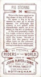 1905 Player's Riders of the World #36 Pig Sticking Back