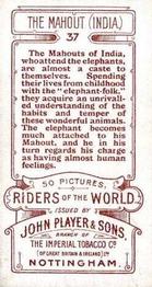 1905 Player's Riders of the World #37 Indian Rajh Back
