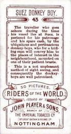 1905 Player's Riders of the World #43 Suez Donkey Boy Back