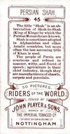 1905 Player's Riders of the World #45 Persian Shah Back