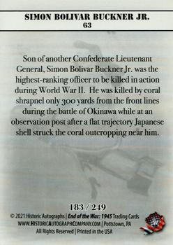 2021 Historic Autographs 1945 The End of WWII - Radiant Allies #63 Simon Bolivar Buckner Jr. Back