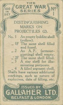 1915 Gallaher The Great War Series #1 Distinguishing Marks on Projectiles (2) Back