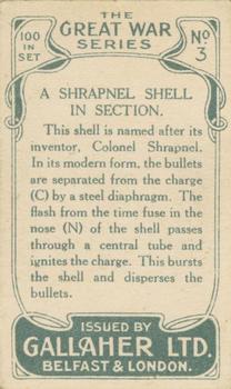 1915 Gallaher The Great War Series #3 A Shrapnel Shell in Section Back