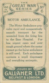 1915 Gallaher The Great War Series #6 Motor Ambulance Back