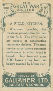 1915 Gallaher The Great War Series #10 A Field Kitchen. Back