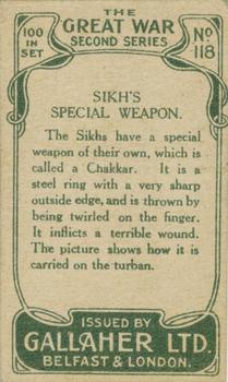 1915 Gallaher The Great War Series #118 Sikh's Special Weapon Back