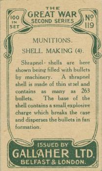 1915 Gallaher The Great War Series #119 Munitions Shell Making (4). Back