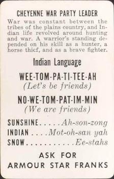 1956 Armour Star Franks Indian Language #NNO Cheyenne War Party Leader Back