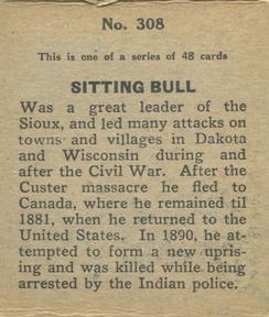 1930 Western Series of 48 (R130) #308 Sitting Bull Back