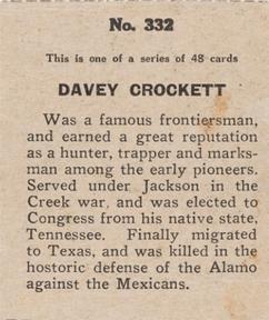 1930 Western Series of 48 (R130) #332 Davy Crockett Back