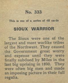 1930 Western Series of 48 (R130) #333 Sioux Warrior Back