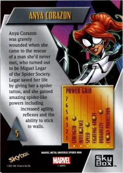 2021 SkyBox Metal Universe Marvel Spider-Man #5 Anya Corazon Back