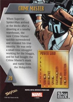 2021 SkyBox Metal Universe Marvel Spider-Man #20 Crime Master Back