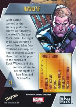 2021 SkyBox Metal Universe Marvel Spider-Man #31 Hawkeye Back