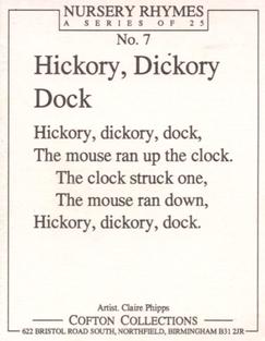 1992 Cofton Collections Nursery Rhymes #7 Hickory Dickory Dock Back