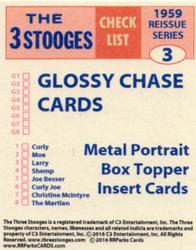 2016 RRParks The Three Stooges (1959) Reissue - Mini Checklist Puzzle Box Toppers #3 Glossy Chase Cards Metal Portrait Box Topper Insert Cards Back