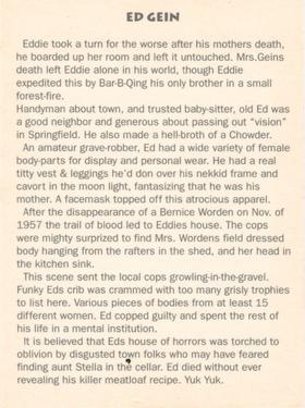 1990 Incredible True-Life Murderers! 1st Series #14 Ed Gein Back