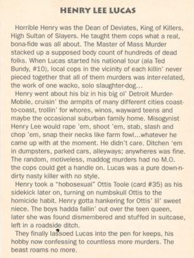1990 Incredible True-Life Murderers! 1st Series #23 Henry Lee Lucas Back