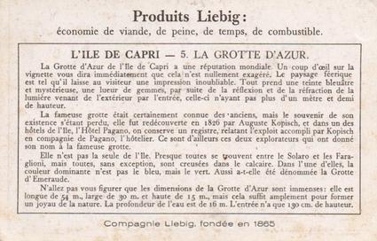 1934 Liebig Capri (French Text)(F1283, S1287) #5 La Grotte D'Azur Back