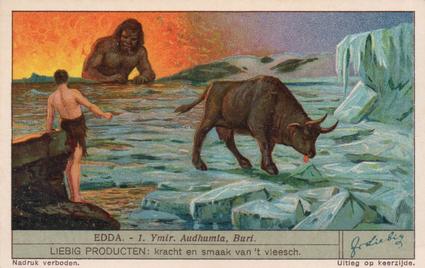 1934 Liebig Edda (Edda - Norse Saga)(Dutch Text)(F1290, S1291) #1 Ymir, Andhumla, Buri Front