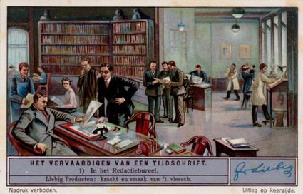 1934 Liebig Het Vervaardigen Van Een Tijdschrift (Making a Magazine) (Dutch Text) (F1299, S1294) #1 In het Redactiebureel Front