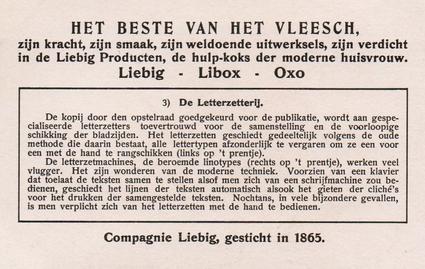 1934 Liebig Het Vervaardigen Van Een Tijdschrift (Making a Magazine) (Dutch Text) (F1299, S1294) #3 De Letterzetterij Back