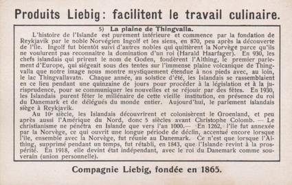 1934 Liebig Impressions D'Islande (Scenes from Iceland)(French Text)(F1294, S1295) #5 La plaine de Thingvalla Back