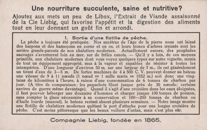 1934 Liebig Peche En Pleine Mer (North Sea Fishing)(French Text)(F1296, S1297) #1 Sortie d'une flotille de peche Back