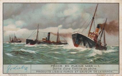 1934 Liebig Peche En Pleine Mer (North Sea Fishing)(French Text)(F1296, S1297) #1 Sortie d'une flotille de peche Front