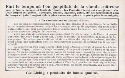 1934 Liebig La Vie Des Peuplades Congolaises (Life Among the Congolese)(French Text)(F1303, S1304) #1 La vannerie sur un plateau d'Ituri Back