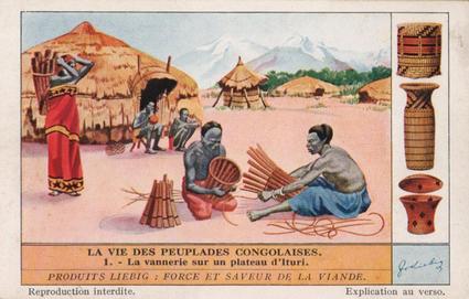 1934 Liebig La Vie Des Peuplades Congolaises (Life Among the Congolese)(French Text)(F1303, S1304) #1 La vannerie sur un plateau d'Ituri Front