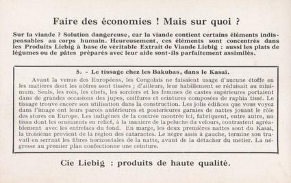 1934 Liebig La Vie Des Peuplades Congolaises (Life Among the Congolese)(French Text)(F1303, S1304) #5 Le tissage chez les Bakubas Back