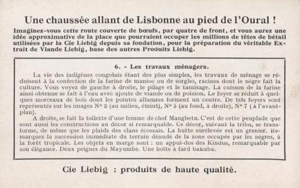 1934 Liebig La Vie Des Peuplades Congolaises (Life Among the Congolese)(French Text)(F1303, S1304) #6 Les travaux menagers Back