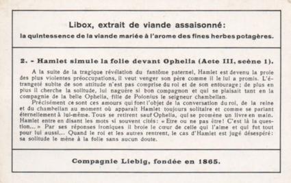 1936 Liebig Hamlet, drame de Shakespeare (Shakespeare's Hamlet)(French Text)(F1322, S1327) #2 Hamlet simule la folie devant Ophelia Back