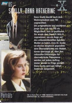 1996 Topps The X-Files Season One (German) #5 Scully, Dana Katherine Back