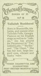 1936 R. & J. Hill Cinema Celebrities #8 Tallulah Bankhead Back