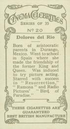 1936 R. & J. Hill Cinema Celebrities #20 Dolores del Rio Back