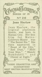 1936 R. & J. Hill Cinema Celebrities #26 Jean Harlow Back