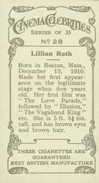 1936 R. & J. Hill Cinema Celebrities #28 Lillian Roth Back