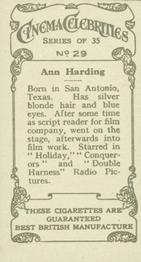 1936 R. & J. Hill Cinema Celebrities #29 Ann Harding Back
