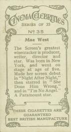 1936 R. & J. Hill Cinema Celebrities #35 Mae West Back